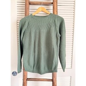 Croft & Barrow Green Cable Knit Sweater Womens Small Crew Neck Long Sleeve